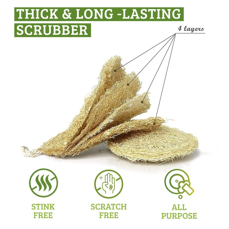 Miw Piw Natural Loofah Dish Sponge Pack 3 Vegetable Scrubber for Kitchen -100% Biodegradable Compostable Dishwashing Scouring Pad Zero Waste Plastic Free Eco Friendly Sustainable - Image 3